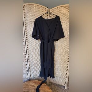 Bloom Dress - Solid Tie Surplice Ruffle High Low Dress